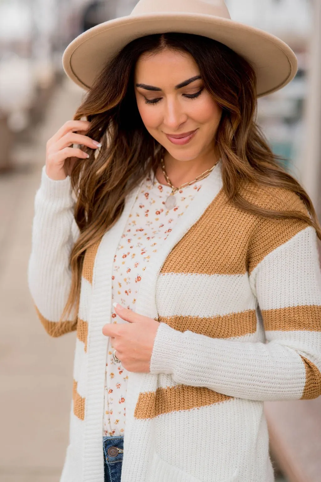 Striped Accent Knit Tunic Cardigan