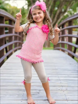 Sweet Beach Day Striped Raglan Top And Capris Legging Set