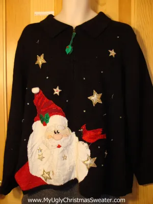 Tacky Cheap Ugly Christmas Sweater with Huge Festive Santa in the Star Filled Night Sky (f546)