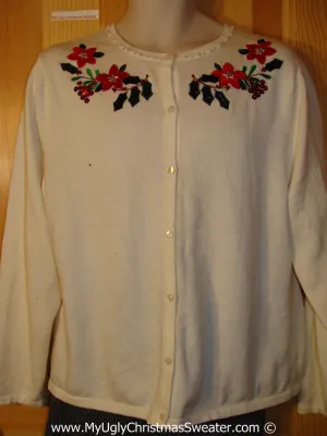 Tacky Christmas Sweater Party Cheap Ugly Sweater with Poinsettias (f877)