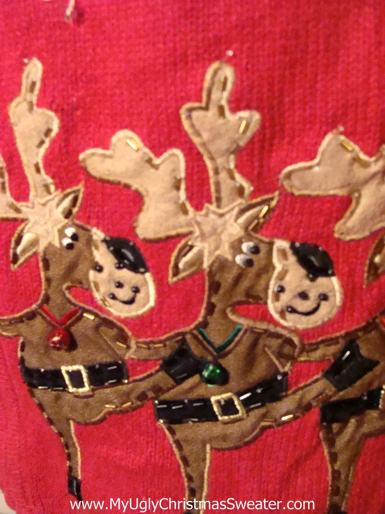 Tacky Ugly Christmas Sweater Dancing Reindeer with Santa (f70)