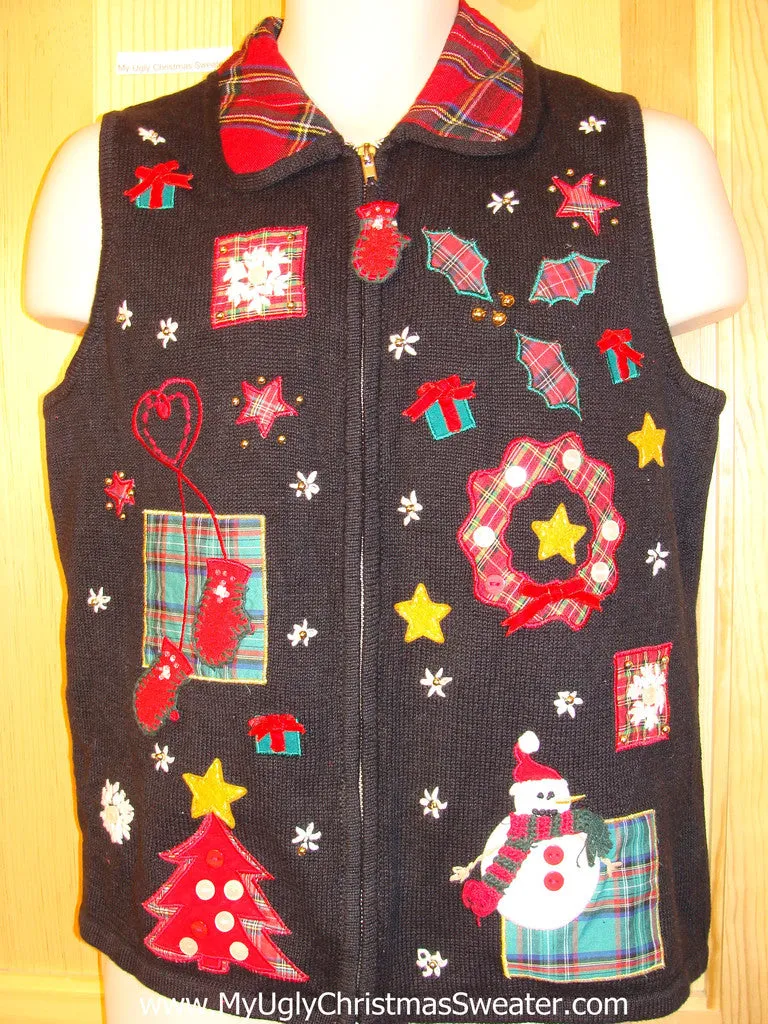 Tacky Ugly Christmas Sweater Vest Plaid Crafty Decorations (f383)