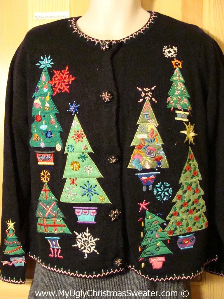 Tacky Ugly Christmas Sweater with Bright Bling Trees (f781)