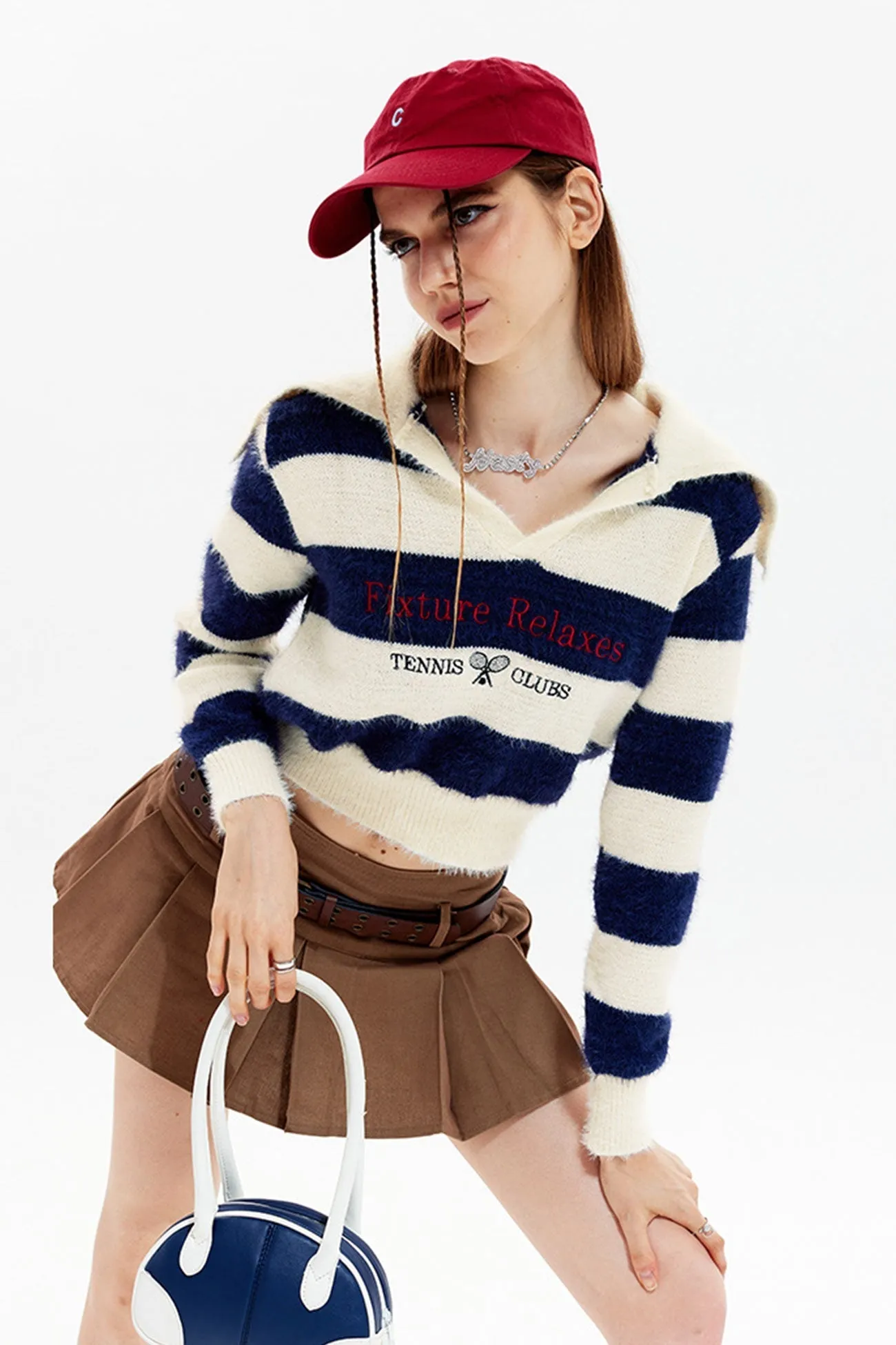 TastyHottie - Lapel Striped Patchwork Knitted Sweater