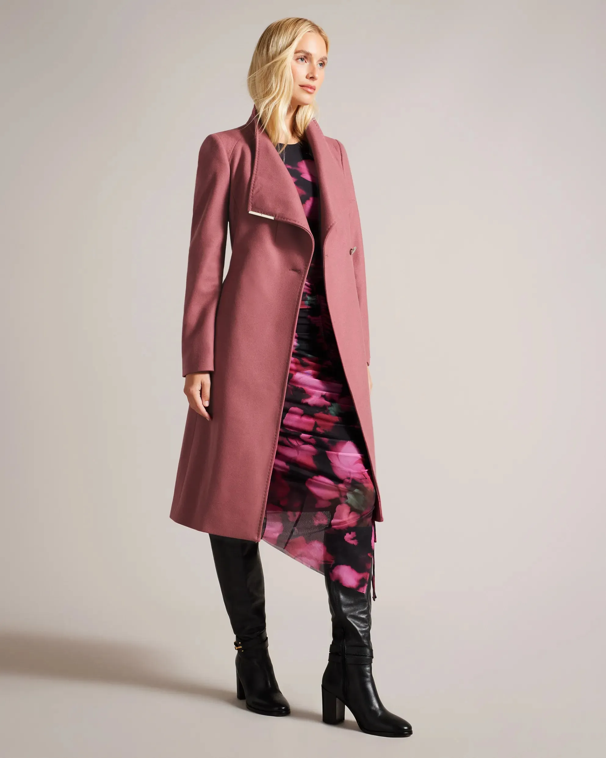 Ted Baker Rose Wool Wrap Midi Coat | Dusky Pink