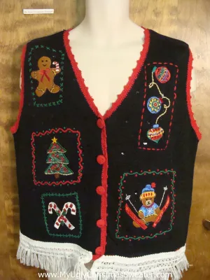 Teddy Bear with his Decorations Funny Christmas Sweater Vest