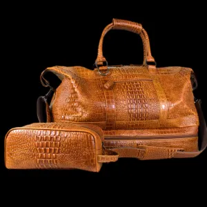 Texas Weekender Duffle & Boot Bag - Cognac Embossed Gator