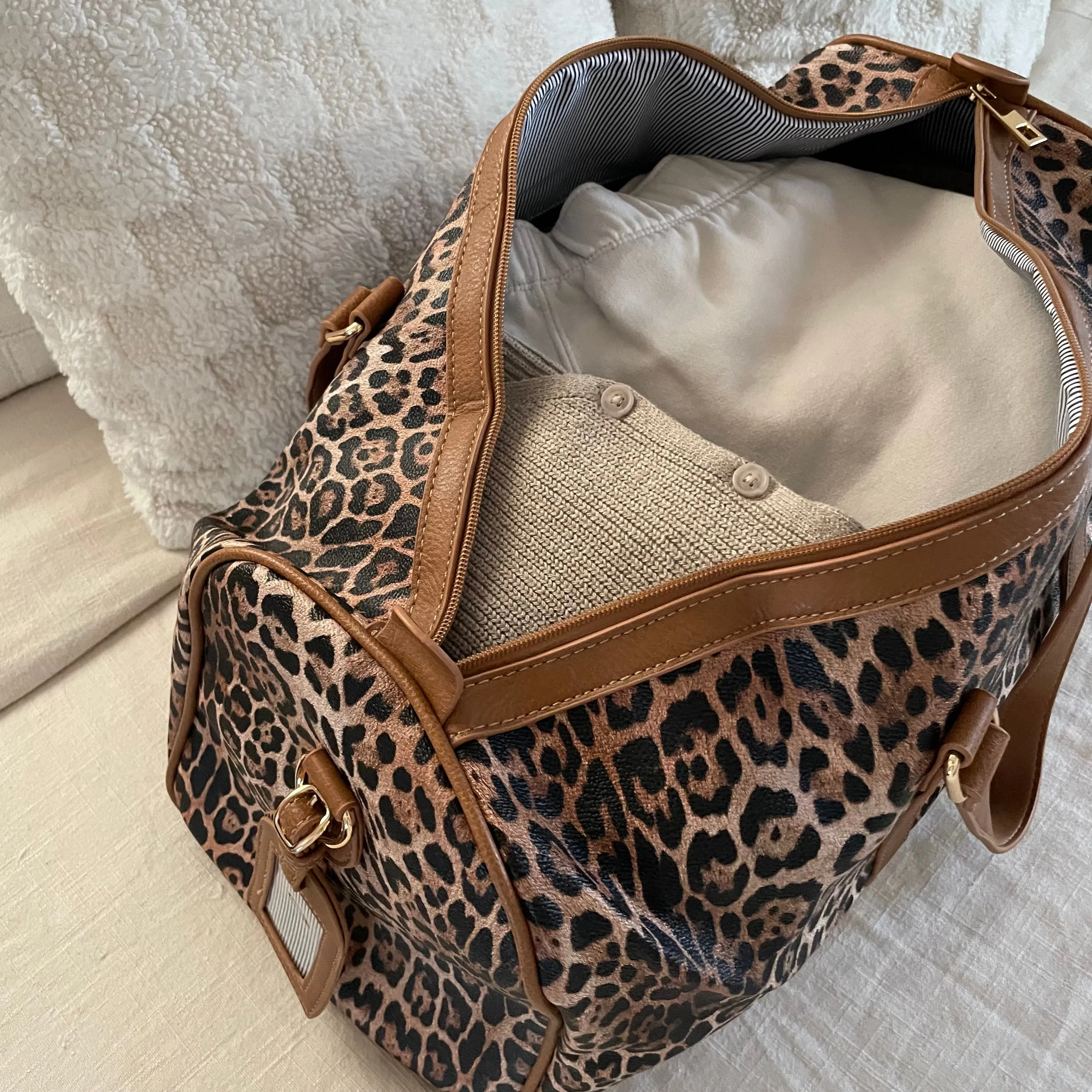 The Weekender Leopard Duffle Bag Set - Tan