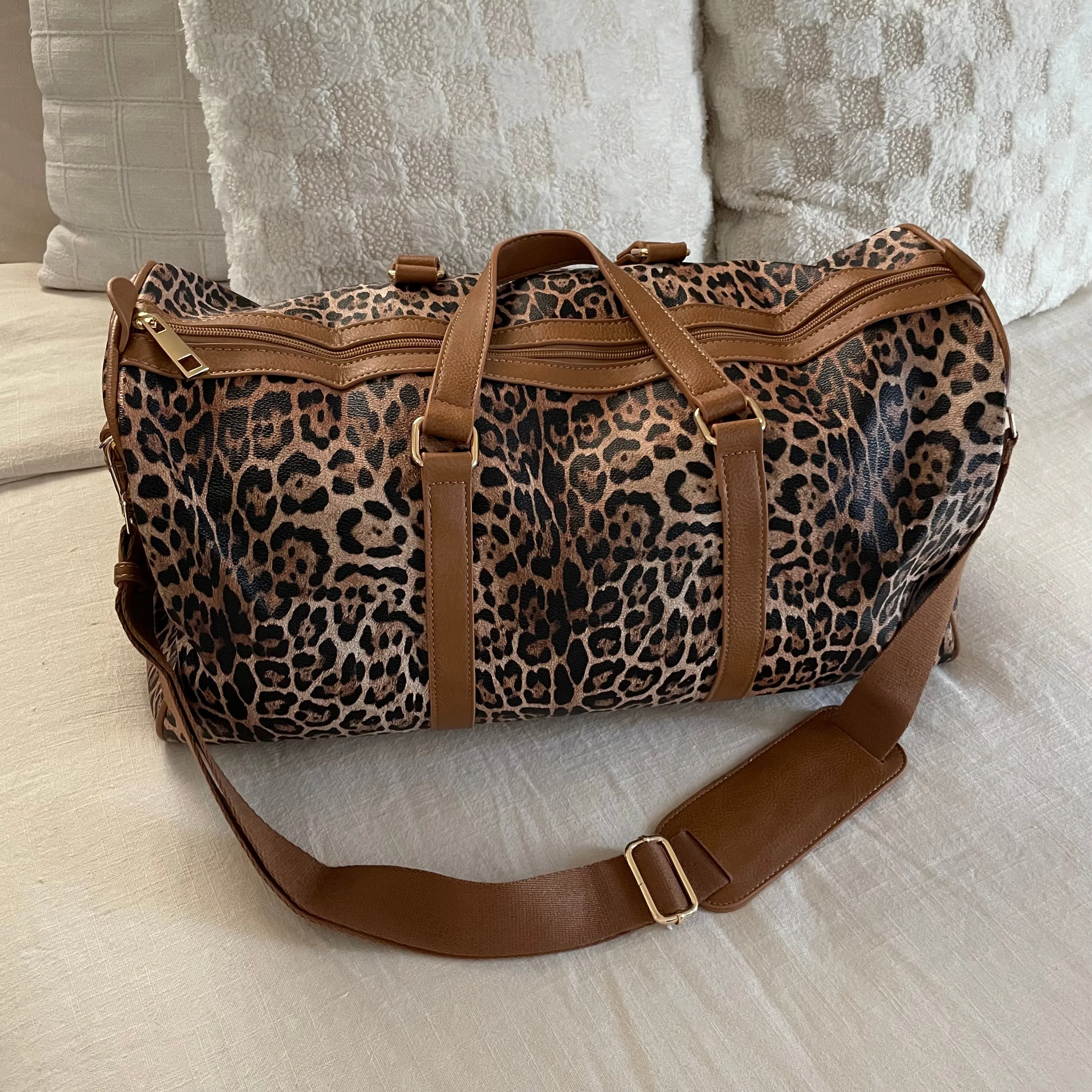 The Weekender Leopard Duffle Bag Set - Tan