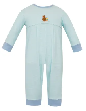 Turkey Romper- Aqua Stripe