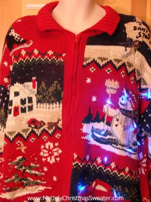 Two Sided Crazy Pattern Red Light Up Sweater