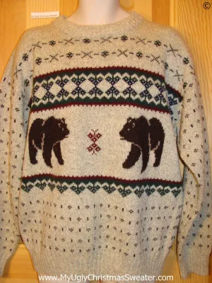 Ugly Christmas Sweater Party Vintage Nordic Sweater with Bears by Woolrich (v36)