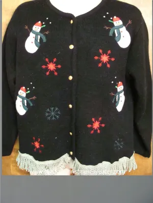 Ugly Christmas Sweater with Snowmen and Fringe