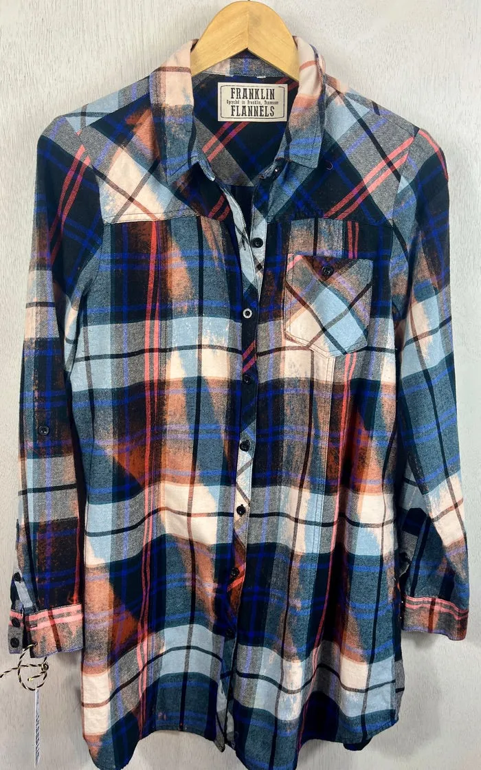 Vintage Navy and Royal Blue, White and Rust Flannel Tunic Size Small