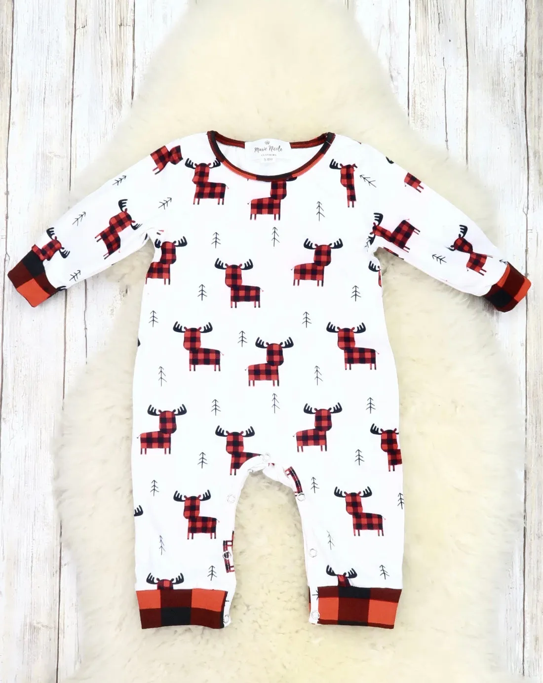 White/Red Plaid Moose Romper