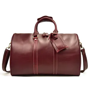 Wine Red Shoulder Leather Traveling Bag 9397