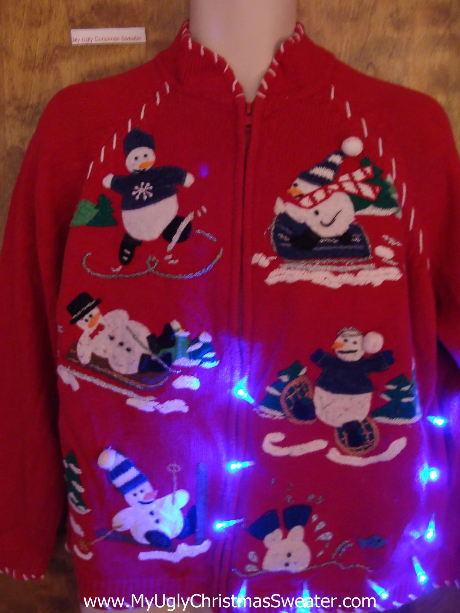 Winter Sports Snowmen Light Up Ugly Xmas Sweater