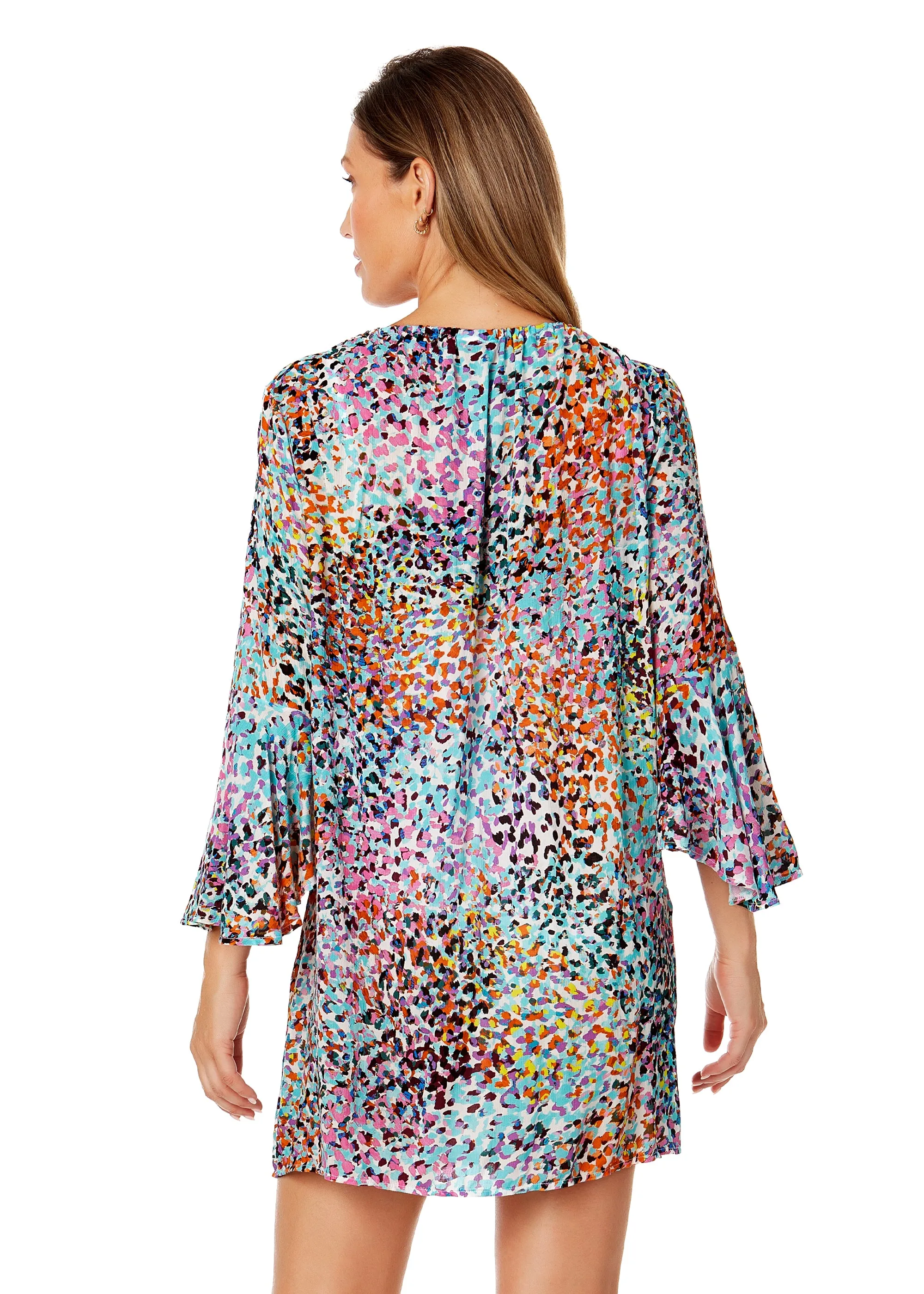 Women's Sunset Dot Bell Sleeve Tunic Swimsuit Cover Up